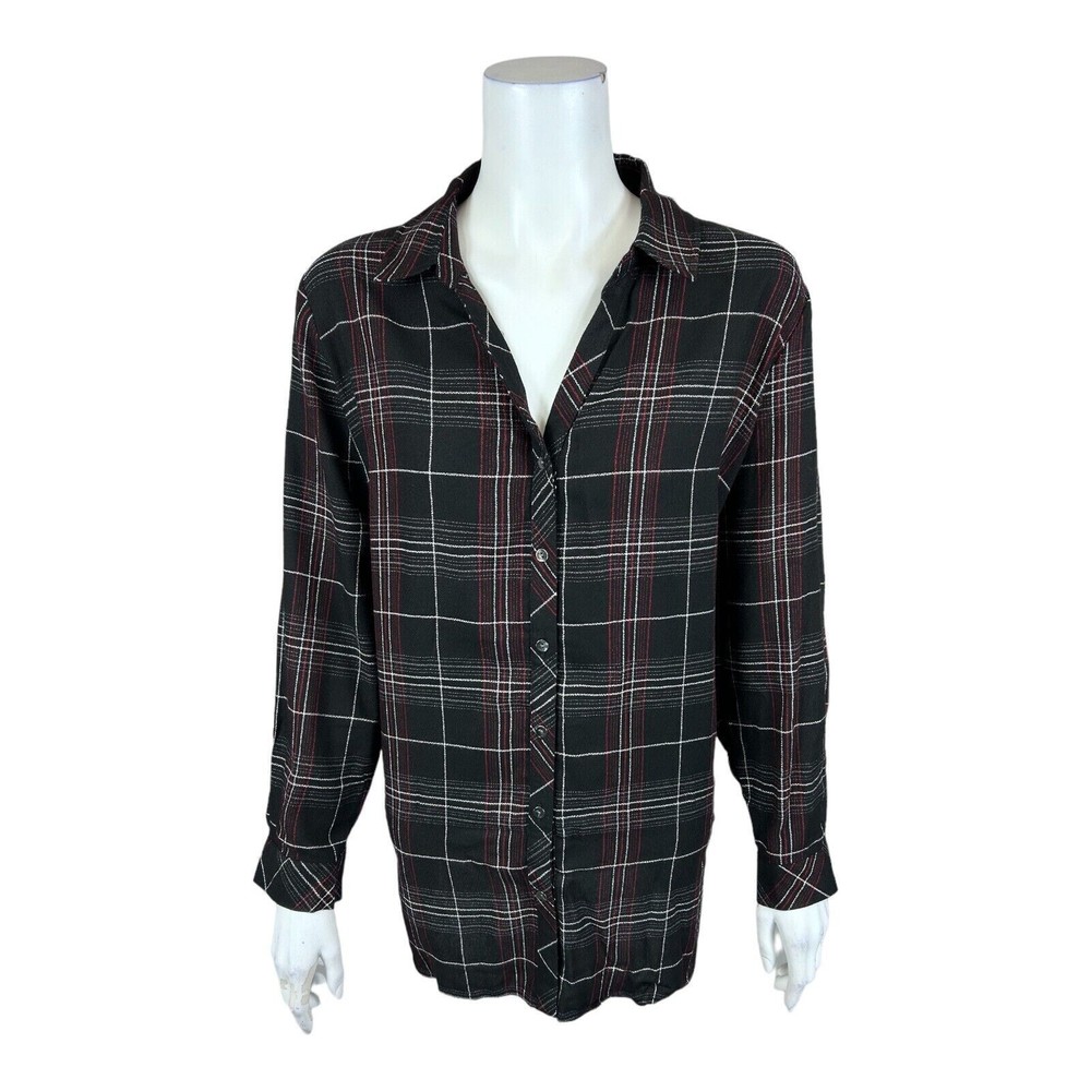 Susan Graver Weekend Regular Yarn Dyed Woven Button Front Shirt Black 2X Size